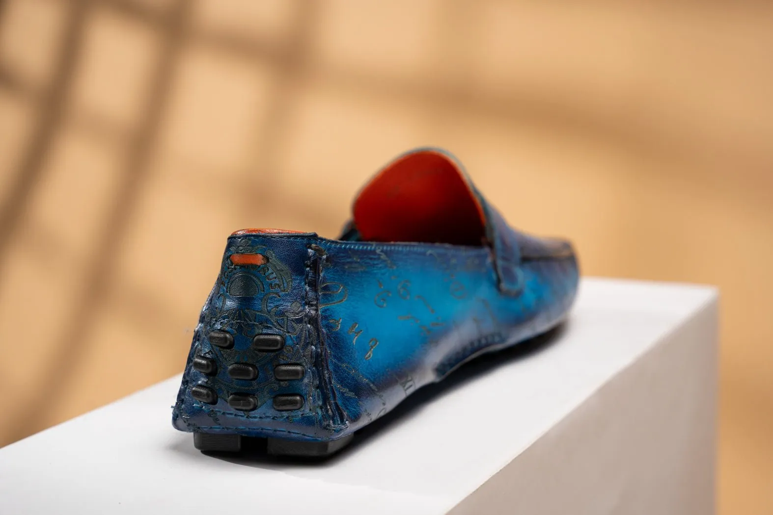 BOSPHORUS LEATHER MOCCASIN - PARCHMENT PATINA BLUE