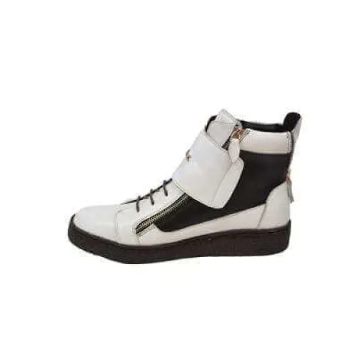 British Walkers Empire Men's White and Black Leather Crepe Sole High Tops