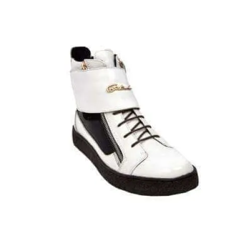 British Walkers Empire Men's White and Black Leather Crepe Sole High Tops