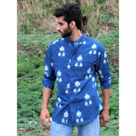 Chidiyaa Royal Blue Block Printed Cotton Shirt