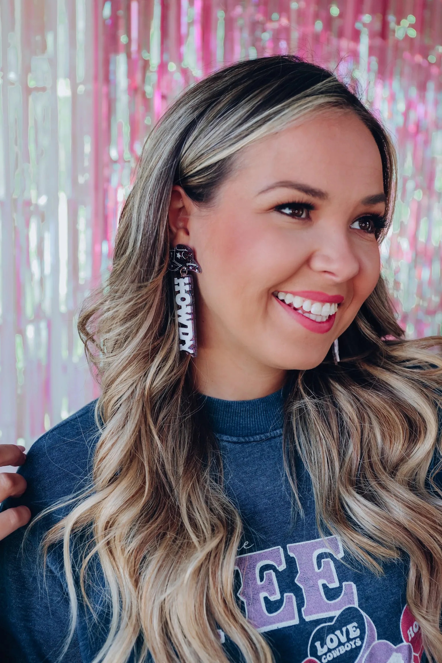 Cowboy Hat "Howdy" Glitter Earrings - Multi