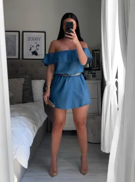 Daisy denim style Bardot dress