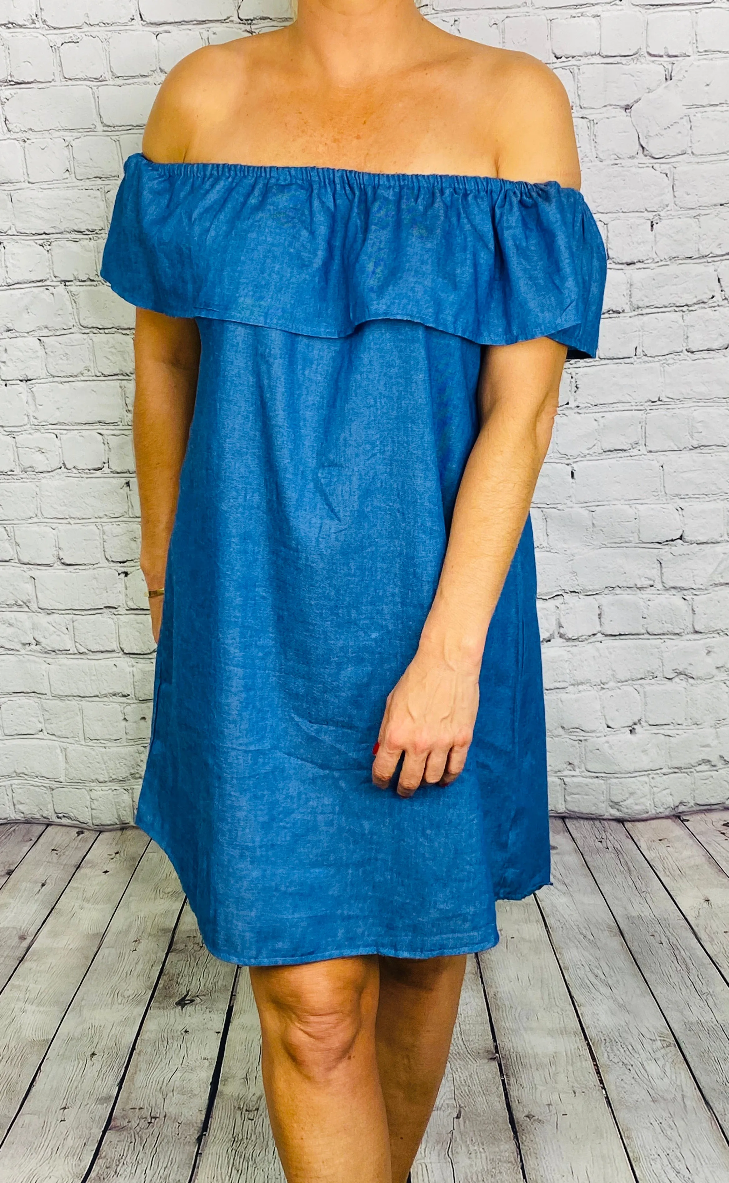 Daisy denim style Bardot dress