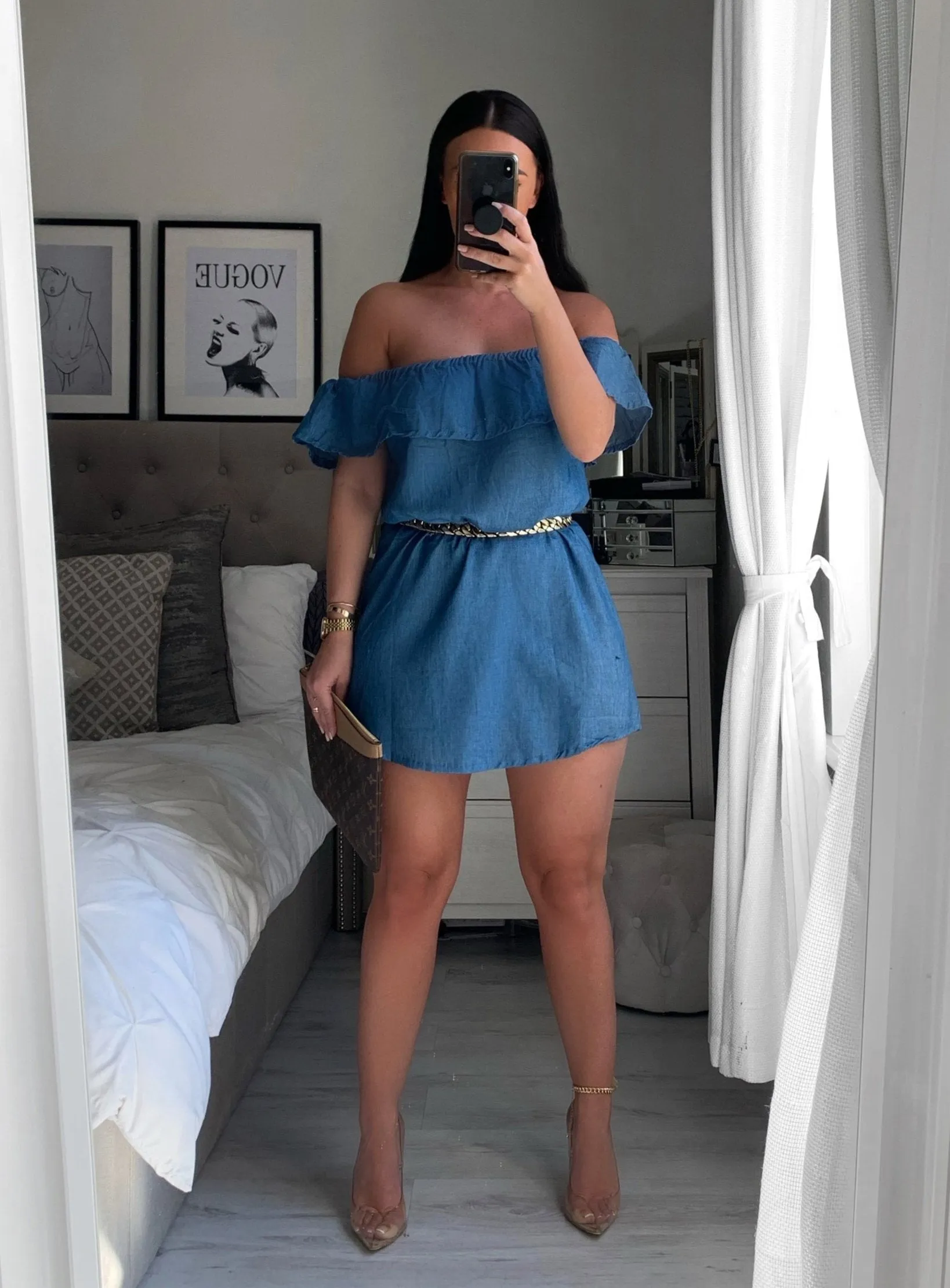 Daisy denim style Bardot dress