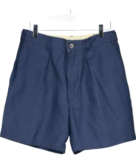 Drakes Blue Single Pleat Linen Shorts W31