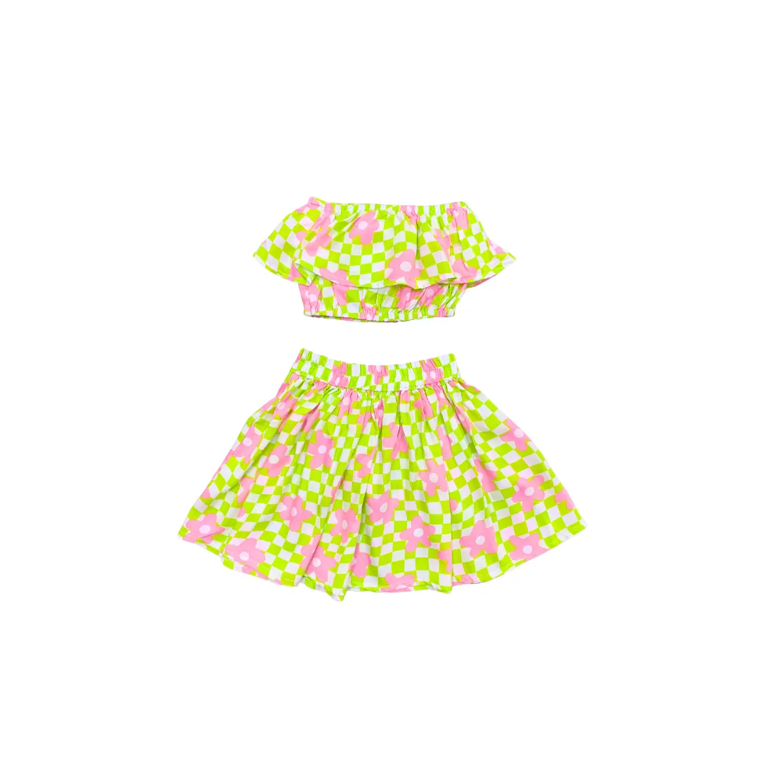 Dublin Set in Check Floral Mint