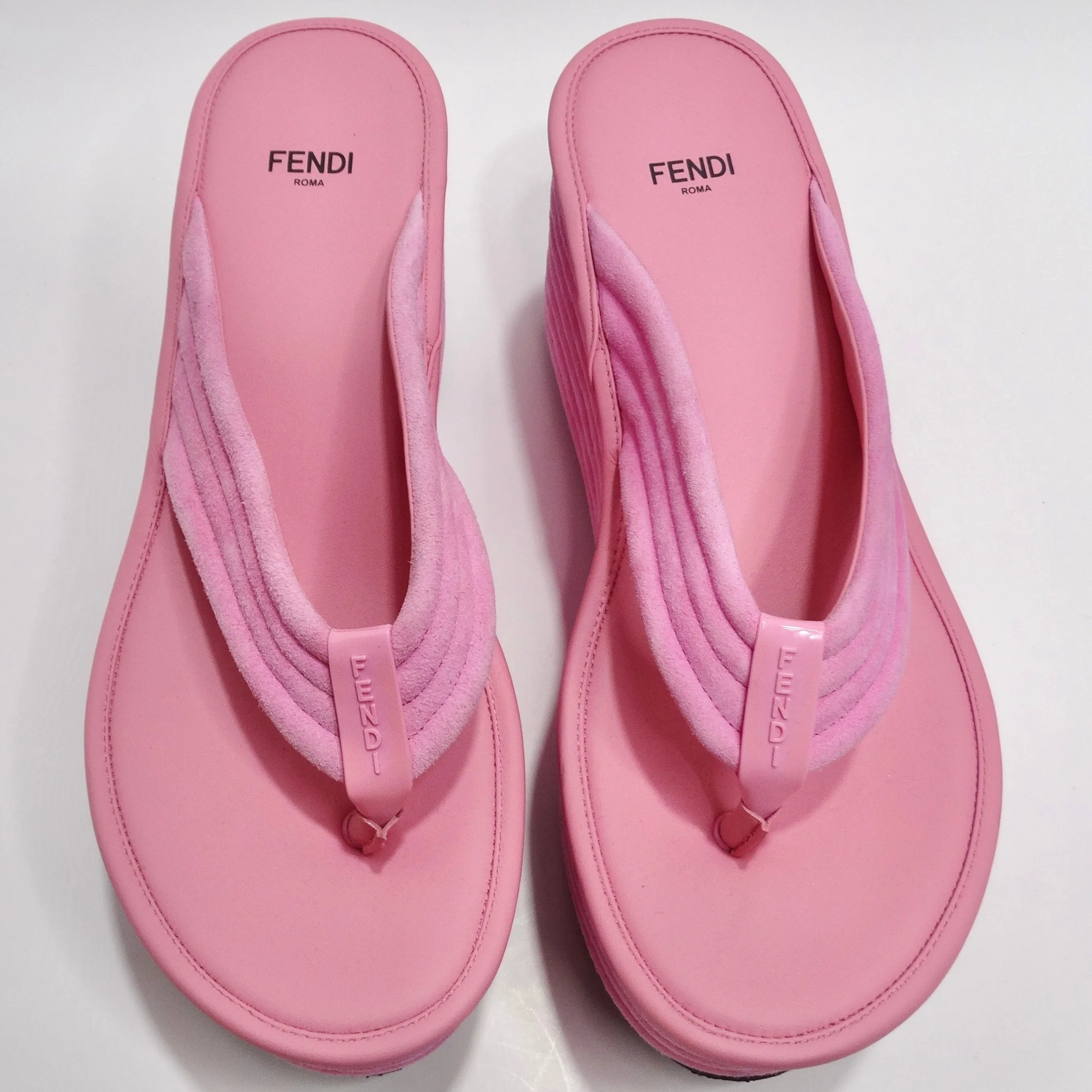 Fendi Pink Suede Platform Flip Flops