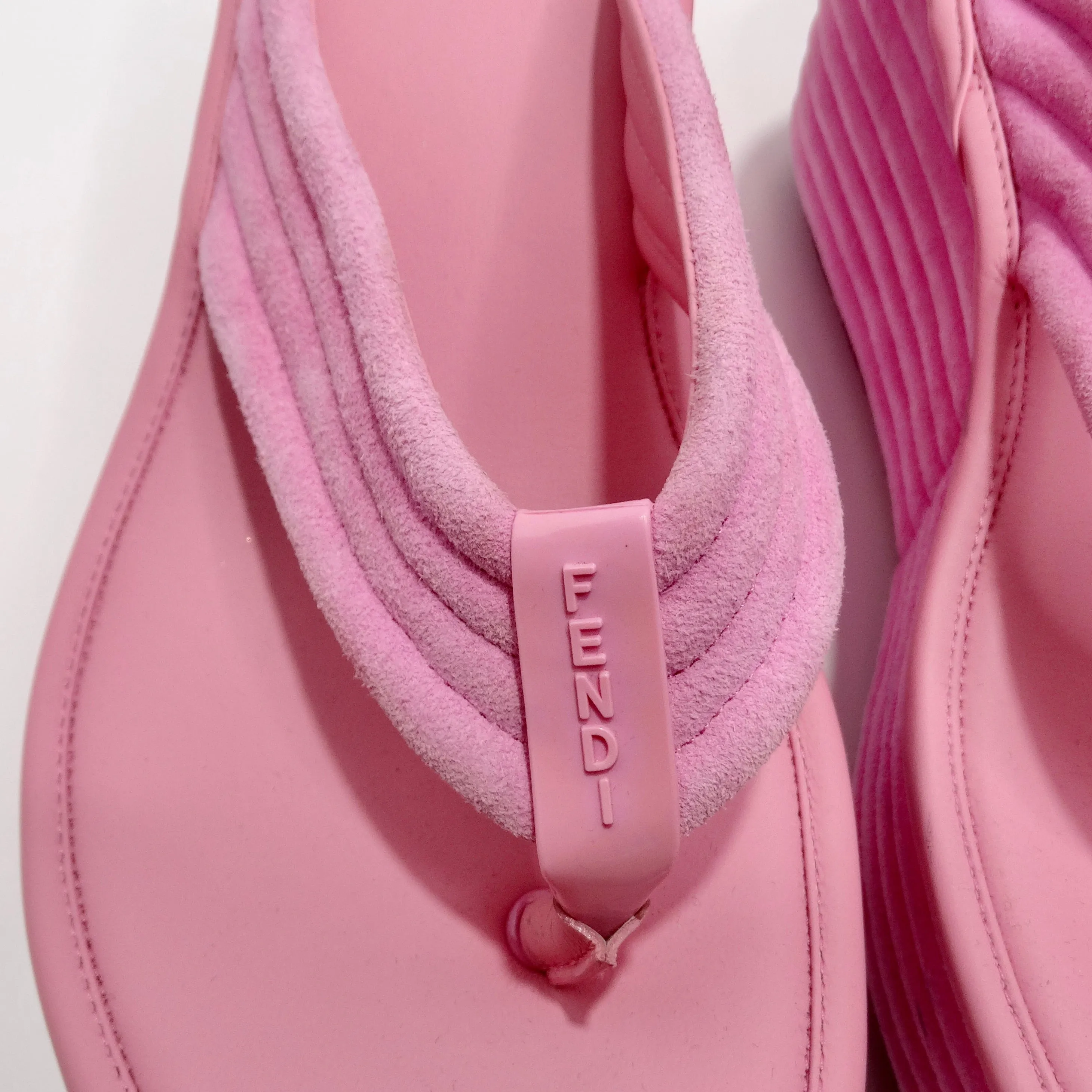 Fendi Pink Suede Platform Flip Flops