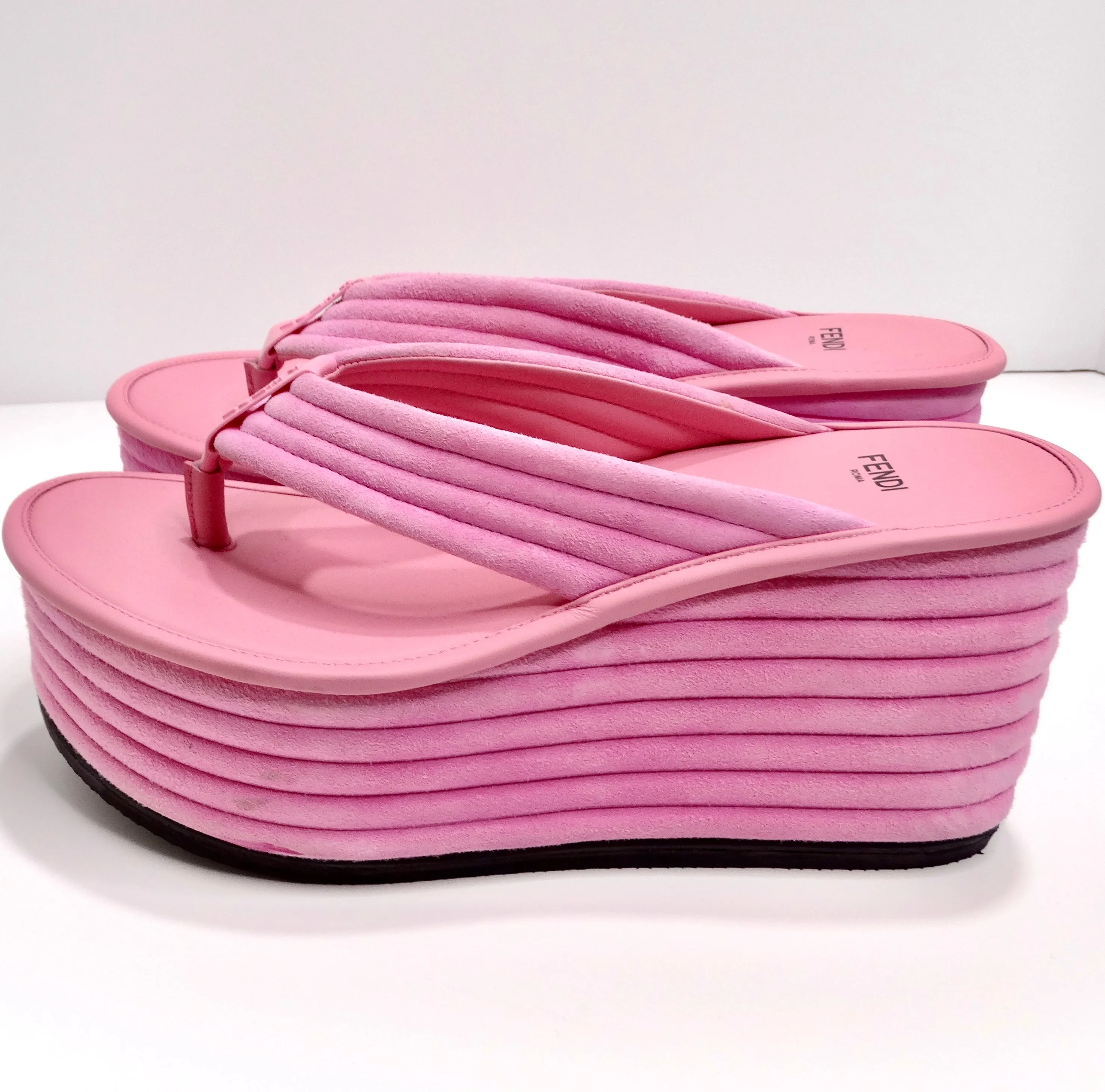 Fendi Pink Suede Platform Flip Flops