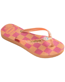 Girls Slim Glitter Trendy Flip Flops in Peach