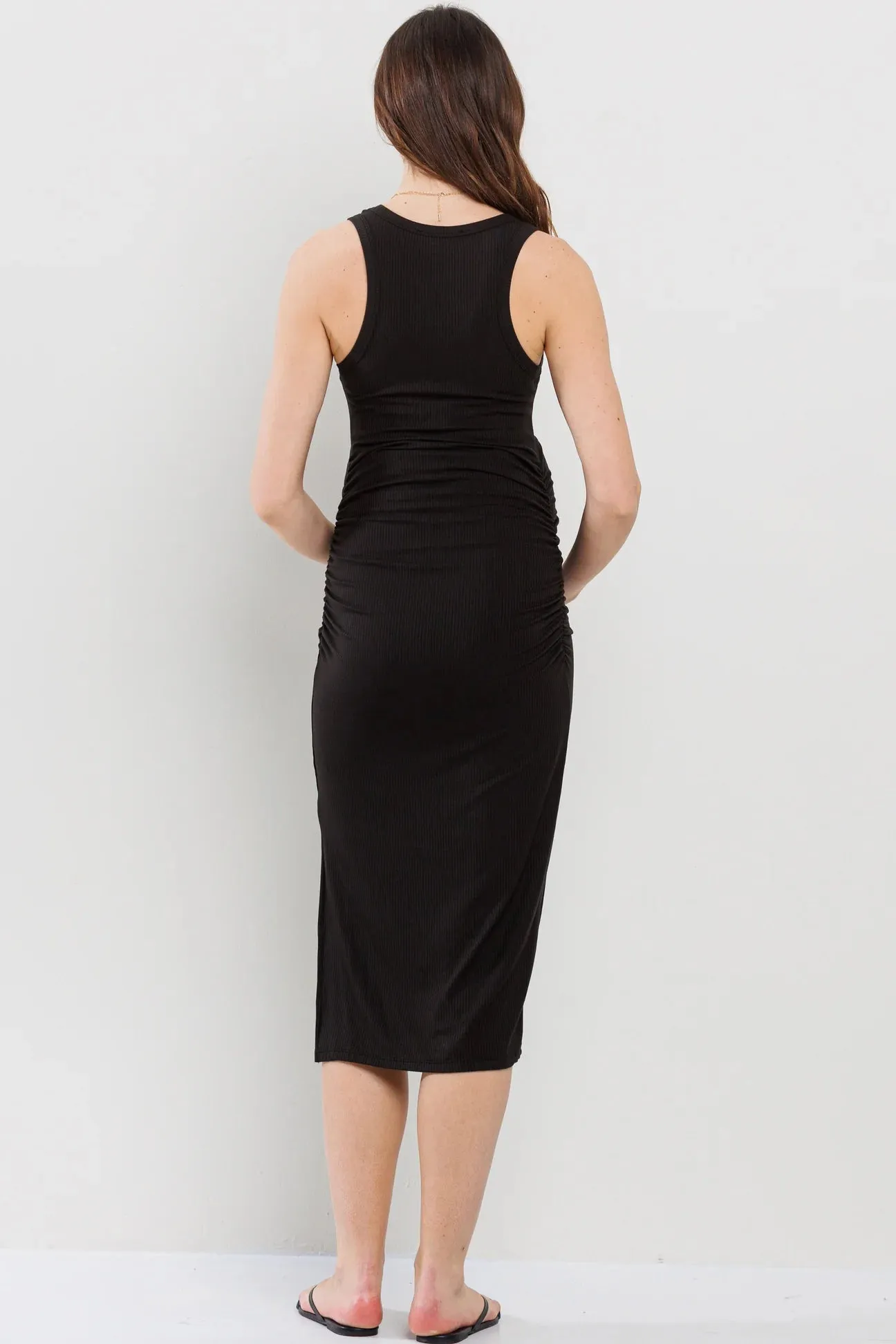 Jenna Ribbed Tank Dress W/ Ruching