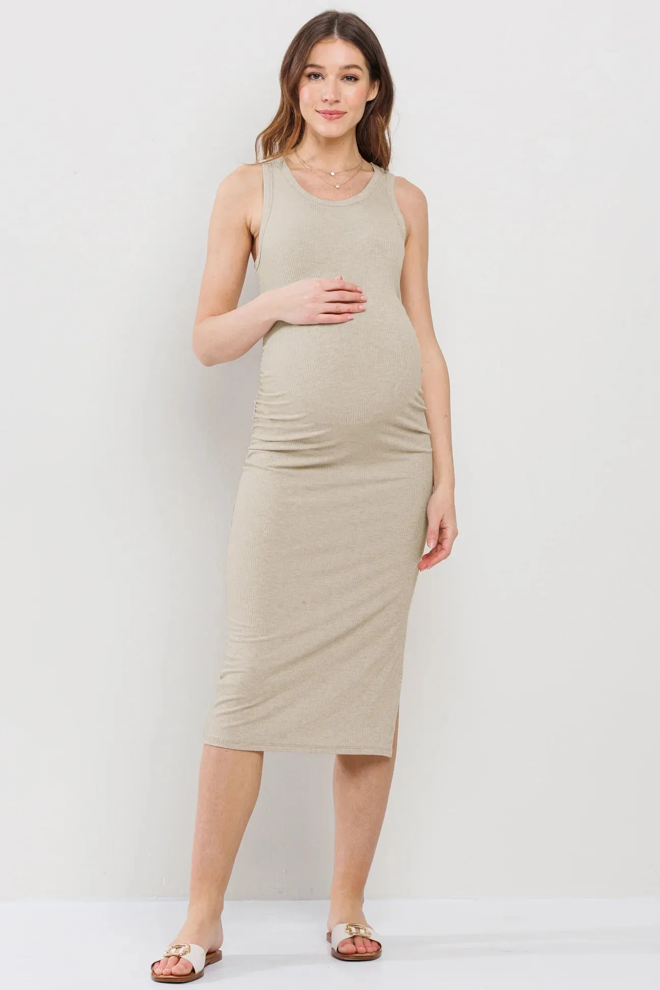 Jenna Ribbed Tank Dress W/ Ruching