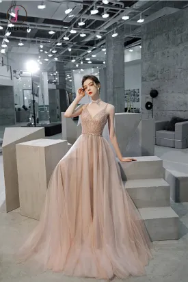Kateprom A Line Straps Sleeveless Prom Dress with Beading and Sequins, Long Evening Dress KPP1292