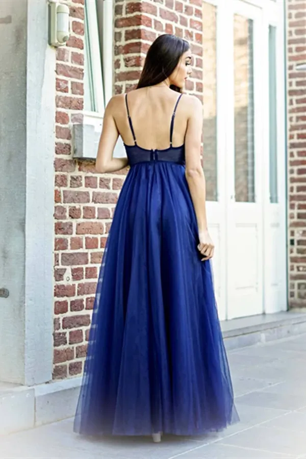 Kateprom Exquisite Spaghetti Straps A line Prom Dresses Tulle Appliqued Gowns KPP1431