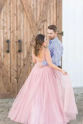 Kateprom Long Prom Dress With Beaded Bodice And Plunging Illusion V Neck Formal Dress KPP1441