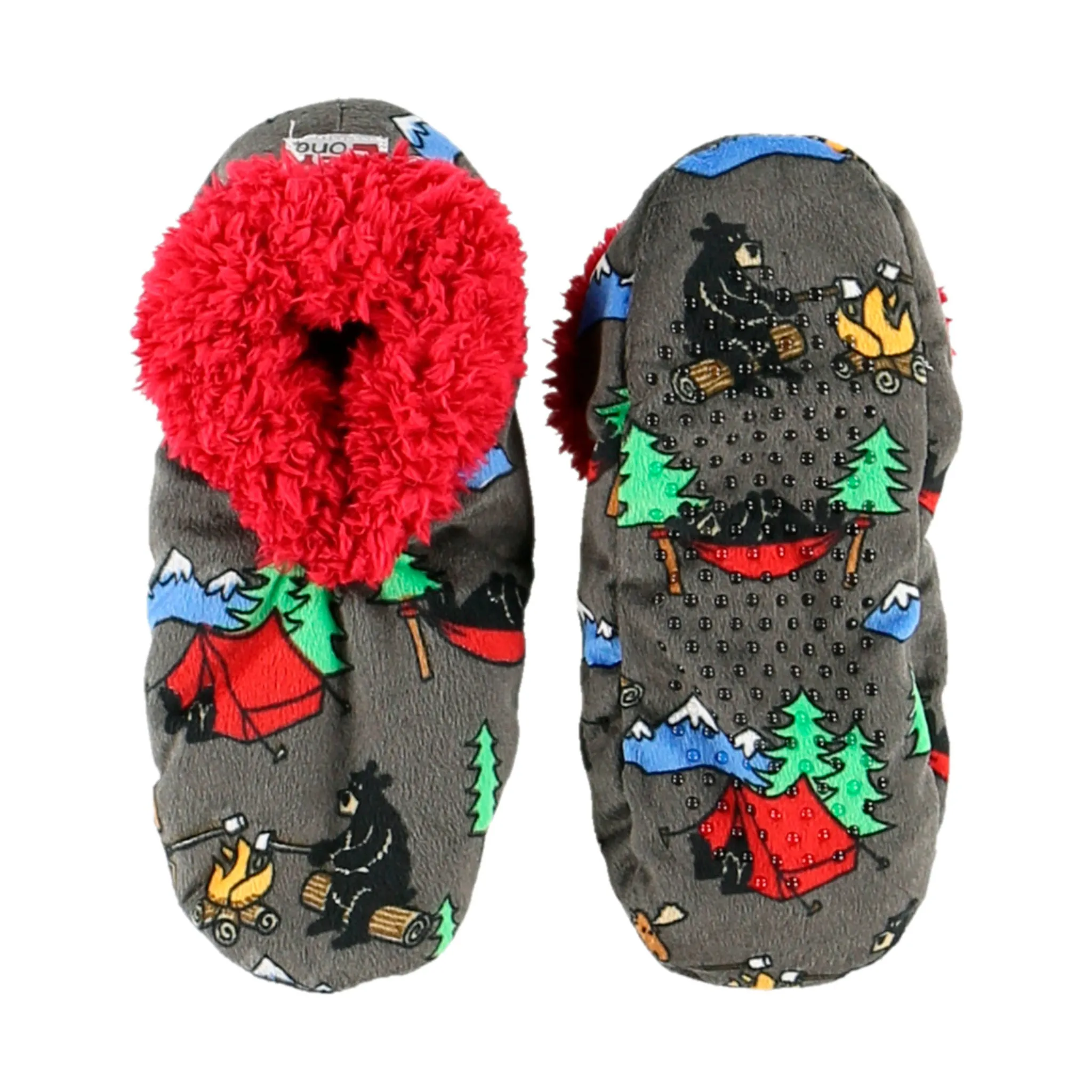 Lazy One Happy Camper Bear Fuzzy Slippers - Black - ONLINE STORE CREDIT/EXCHANGE ONLY
