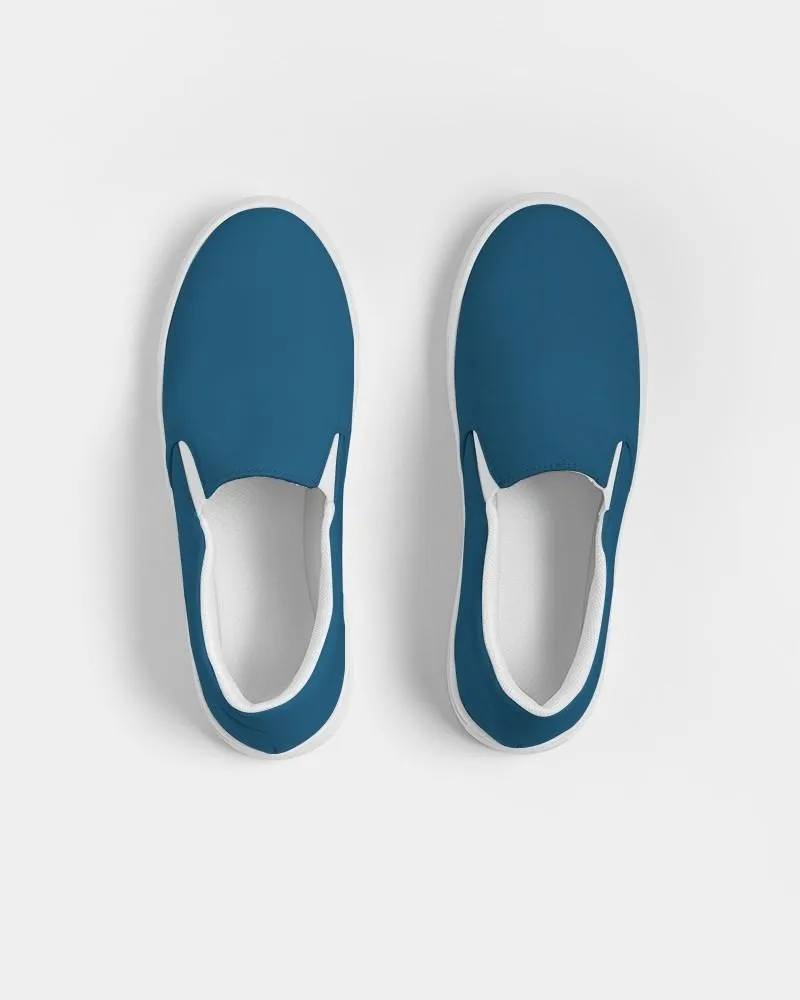 Medium Dark Blue Cyan Slip-On Canvas Sneakers | Men's | Medium Dark Pure Blue Cyan | C100M25Y0K60