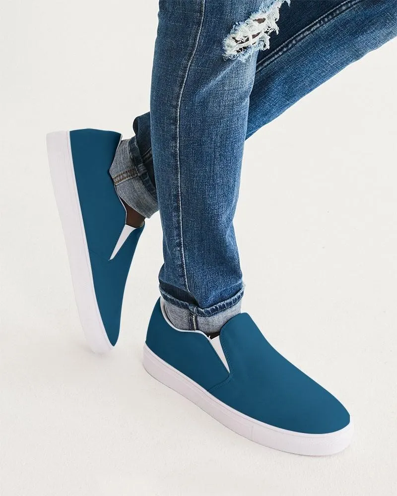 Medium Dark Blue Cyan Slip-On Canvas Sneakers | Men's | Medium Dark Pure Blue Cyan | C100M25Y0K60