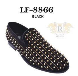 Men's black and gold vintage spikes shoes black loafer slip on tuxedo dress shoes