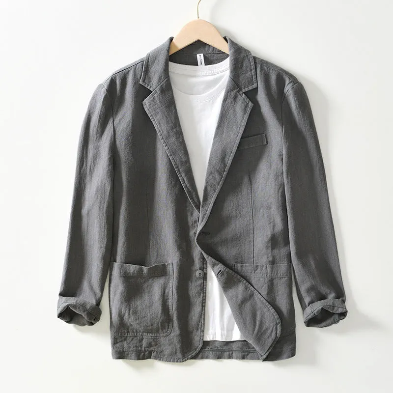 Mens Blazer  Cotton Linen Blend  Relaxed Fit  Single Breasted Casual Style