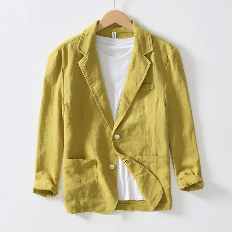 Mens Blazer  Cotton Linen Blend  Relaxed Fit  Single Breasted Casual Style