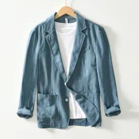 Mens Blazer  Cotton Linen Blend  Relaxed Fit  Single Breasted Casual Style
