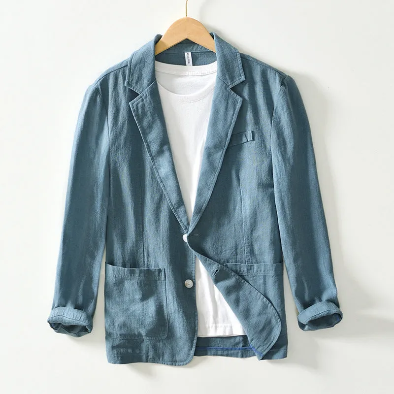 Mens Blazer  Cotton Linen Blend  Relaxed Fit  Single Breasted Casual Style
