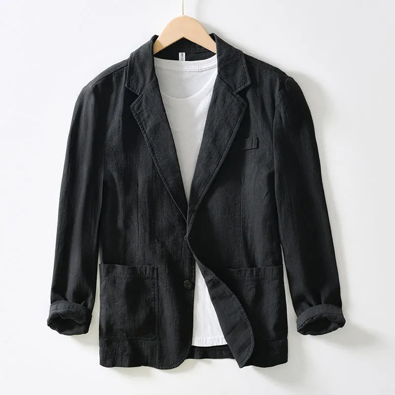 Mens Blazer  Cotton Linen Blend  Relaxed Fit  Single Breasted Casual Style