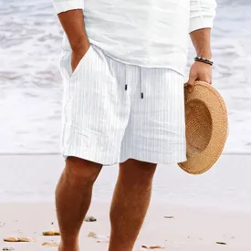 Mens Casual Shorts  Cotton Linen Blend  Relaxed Fit  Drawstring  Multi Pocket