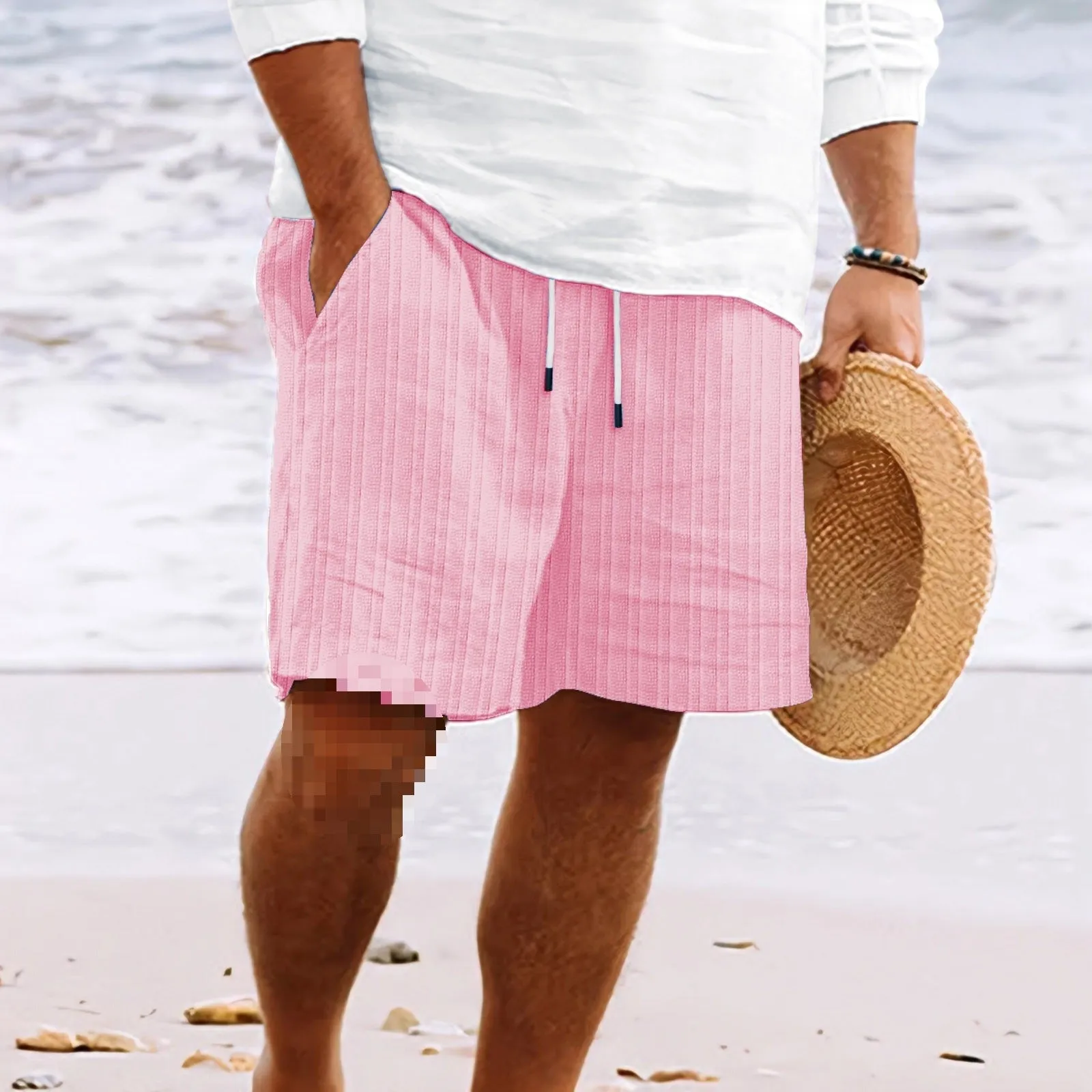 Mens Casual Shorts  Cotton Linen Blend  Relaxed Fit  Drawstring  Multi Pocket