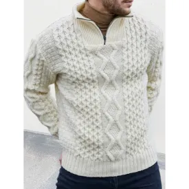 Mens Knit Sweater  Wool Blend  Cable Knit  High Neck Zip  Regular Fit Warm Wear