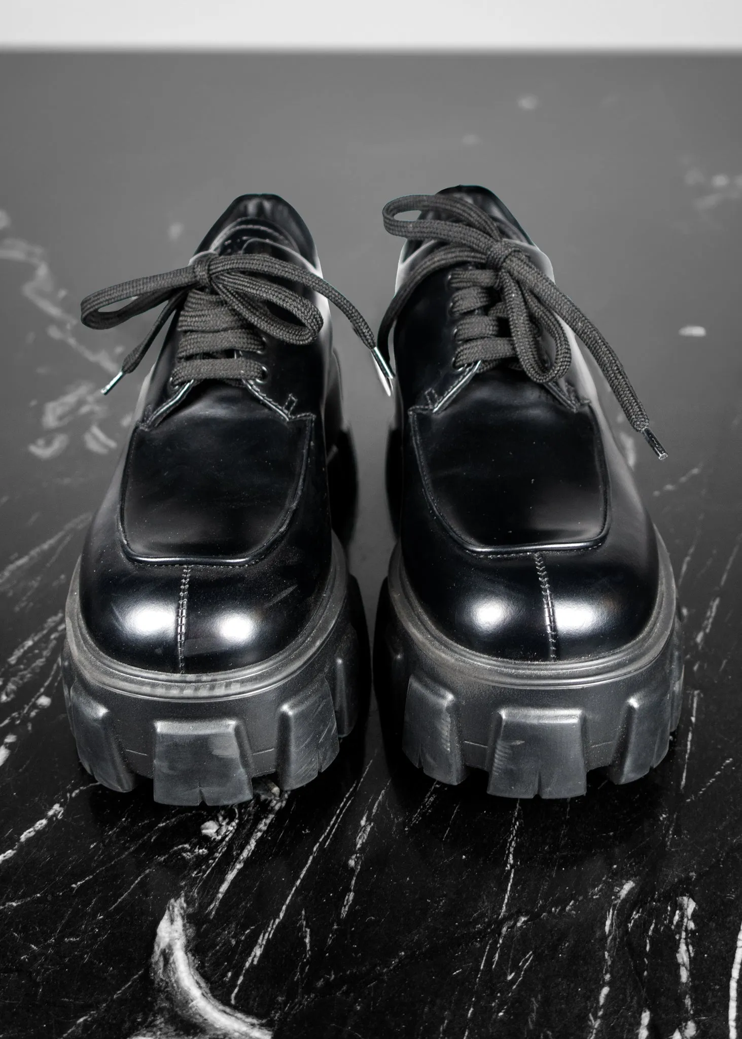 Prada Monolith Leather Lace Up Shoes