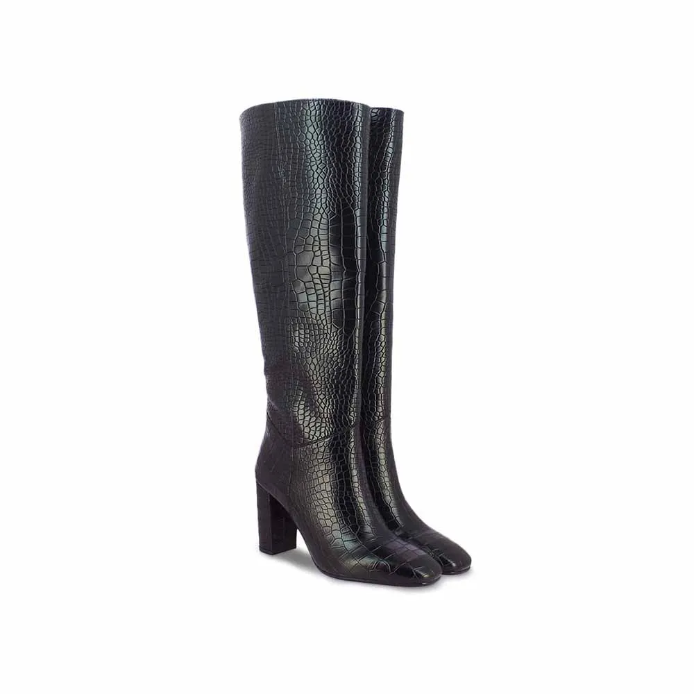 Saint G Corco Textured Black Leather Knee High Boots
