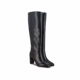 Saint G Corco Textured Black Leather Knee High Boots