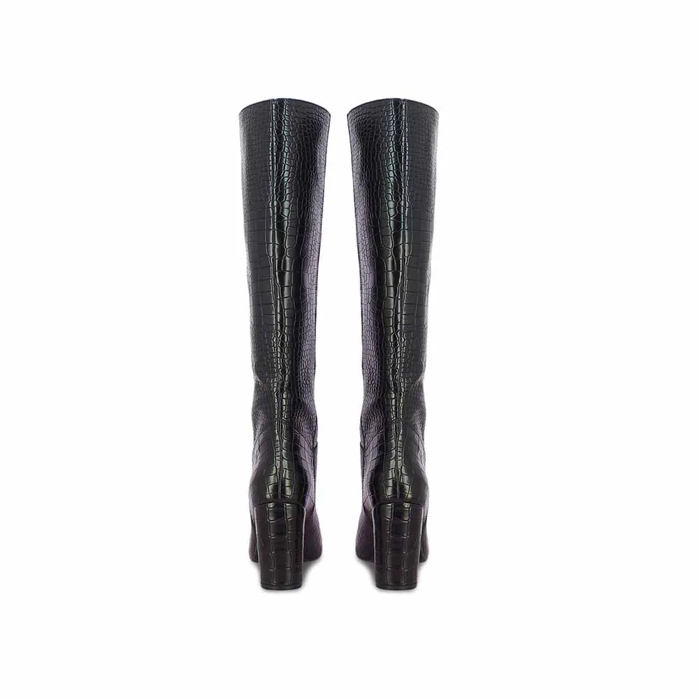 Saint G Corco Textured Black Leather Knee High Boots