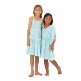Savike Pom Dress in Aqua Kinza