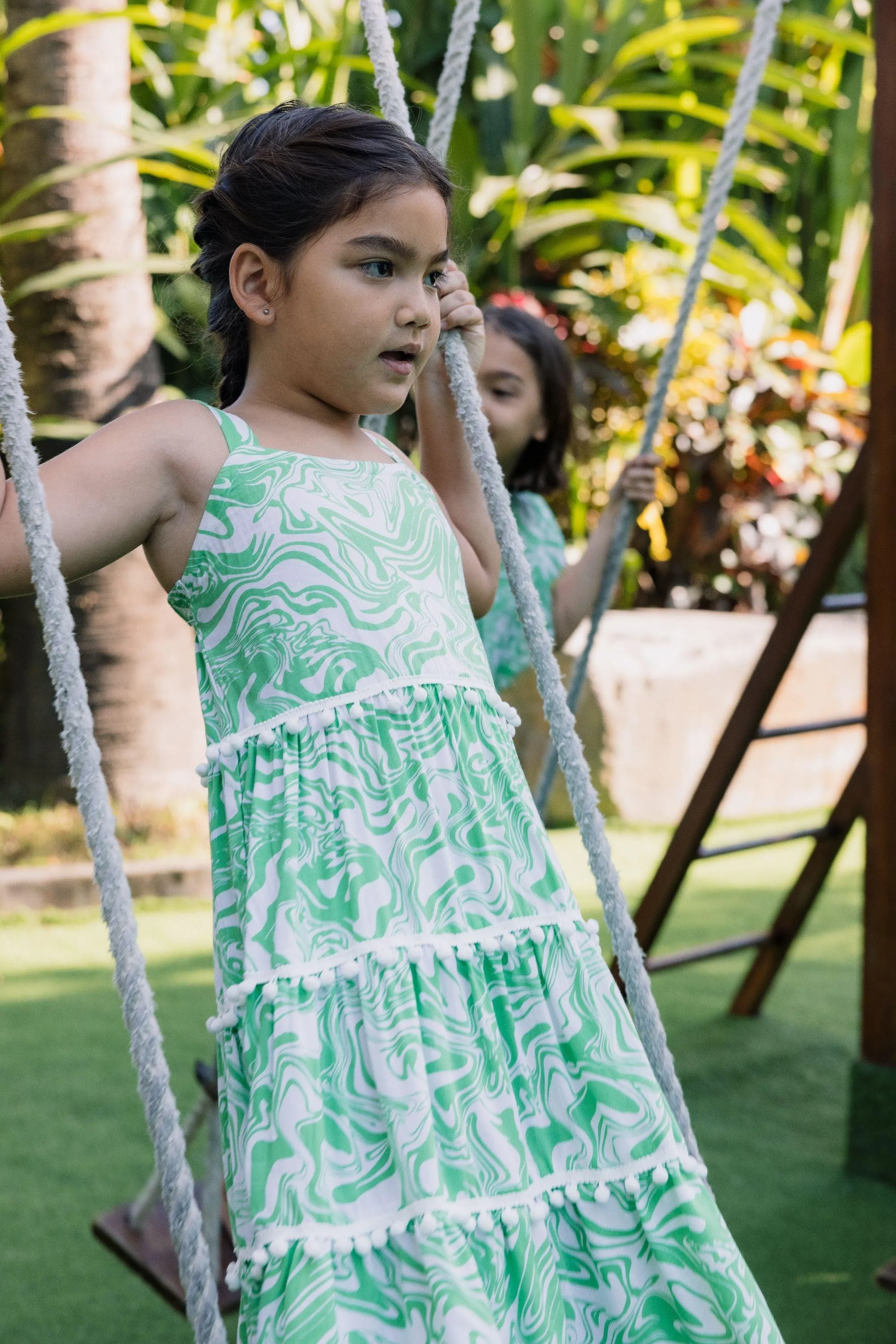 Savike Pom Dress in Green Swirl