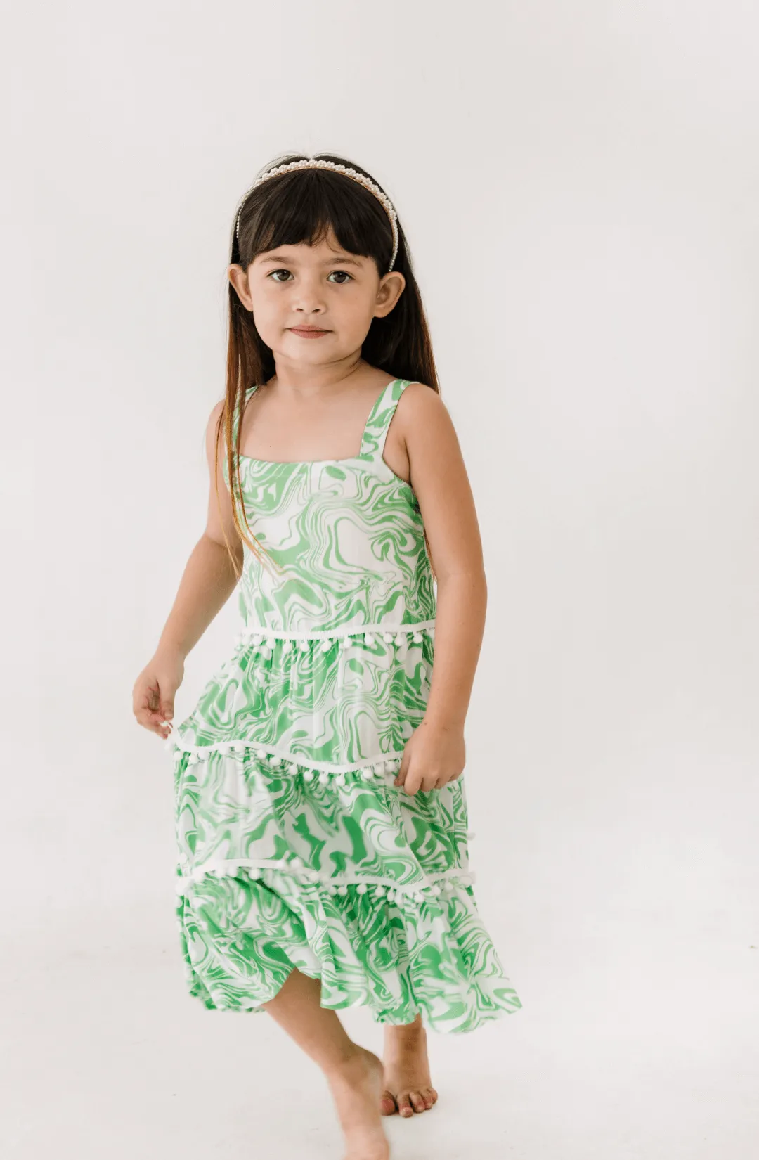 Savike Pom Dress in Green Swirl