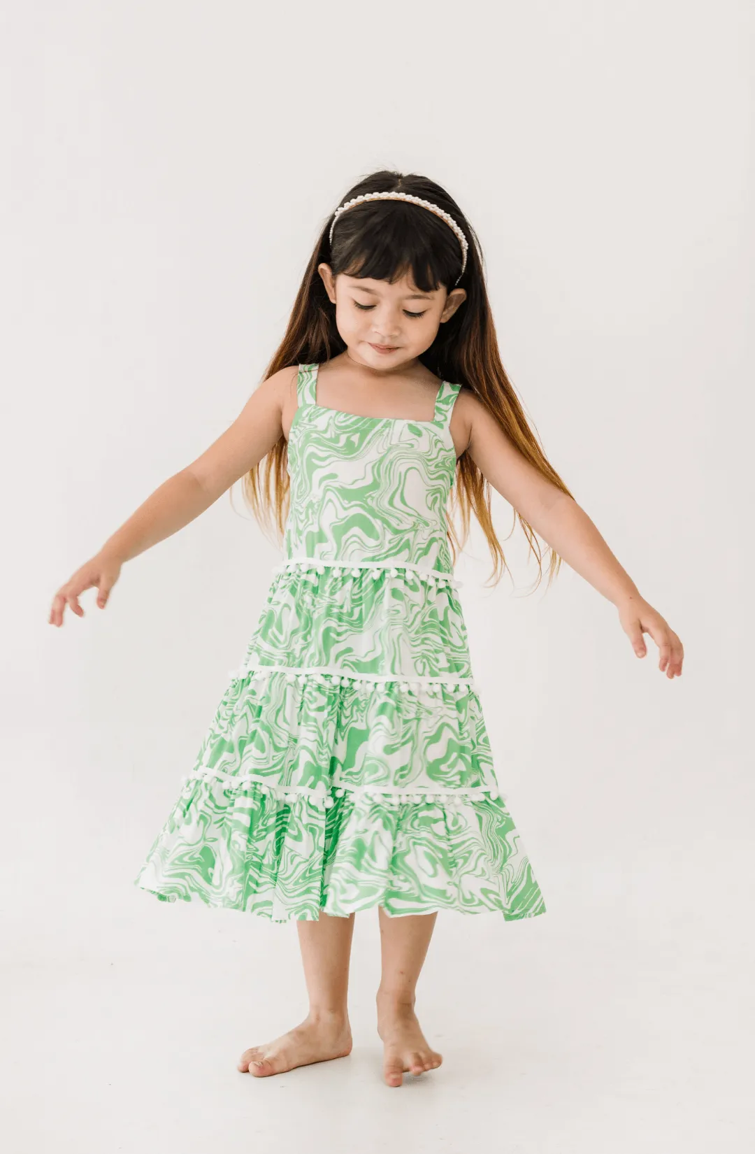 Savike Pom Dress in Green Swirl