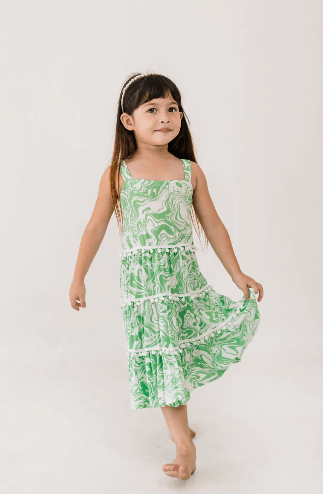 Savike Pom Dress in Green Swirl