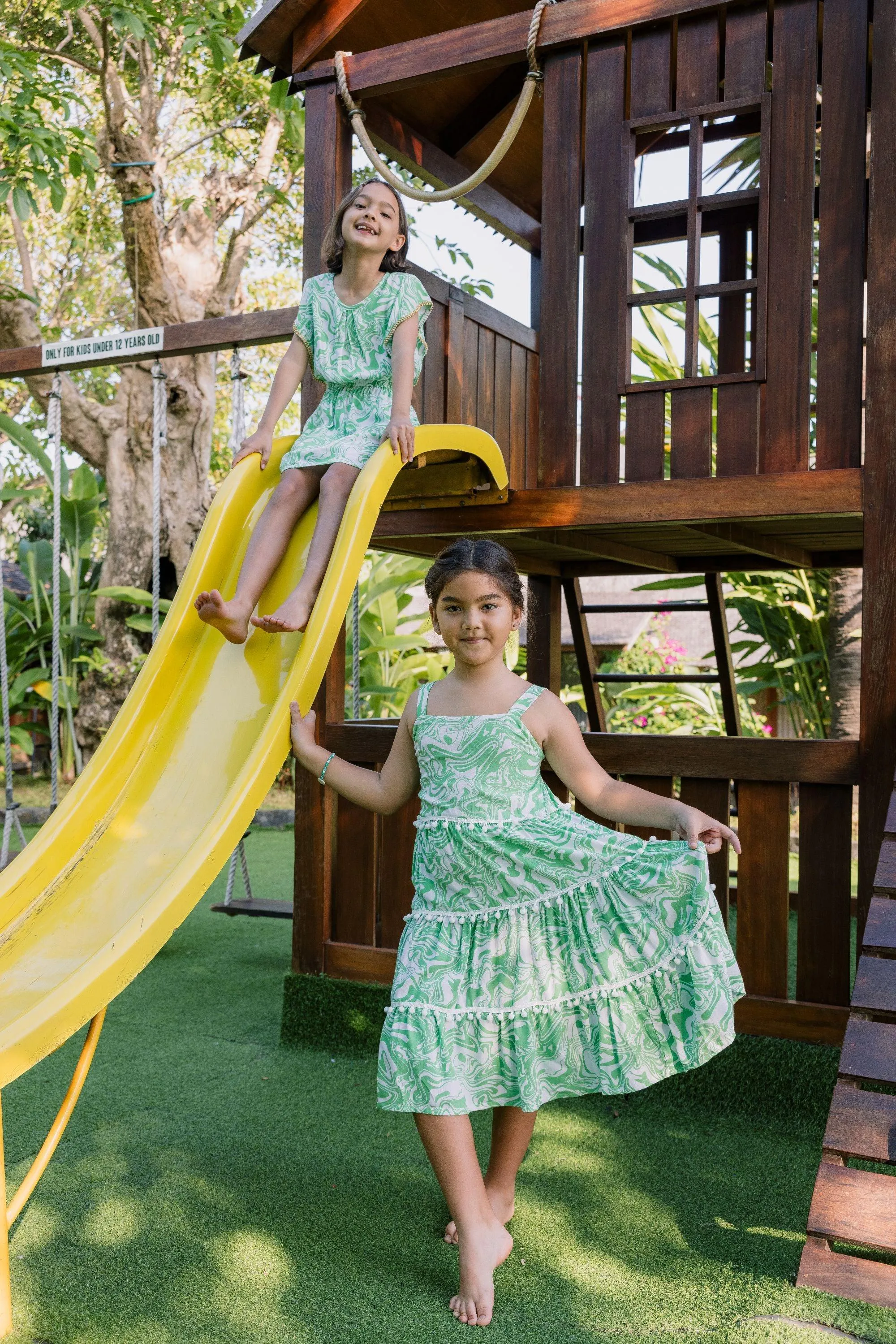 Savike Pom Dress in Green Swirl