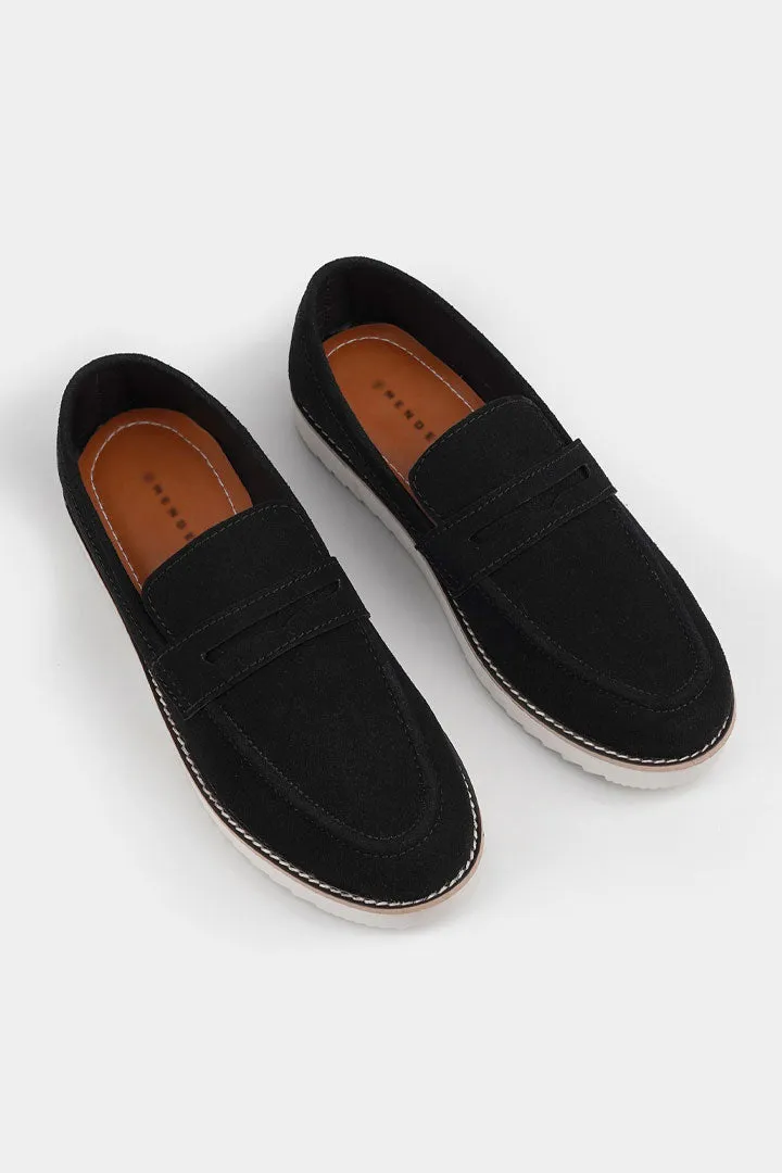 Slip On Suede Loafers - Black