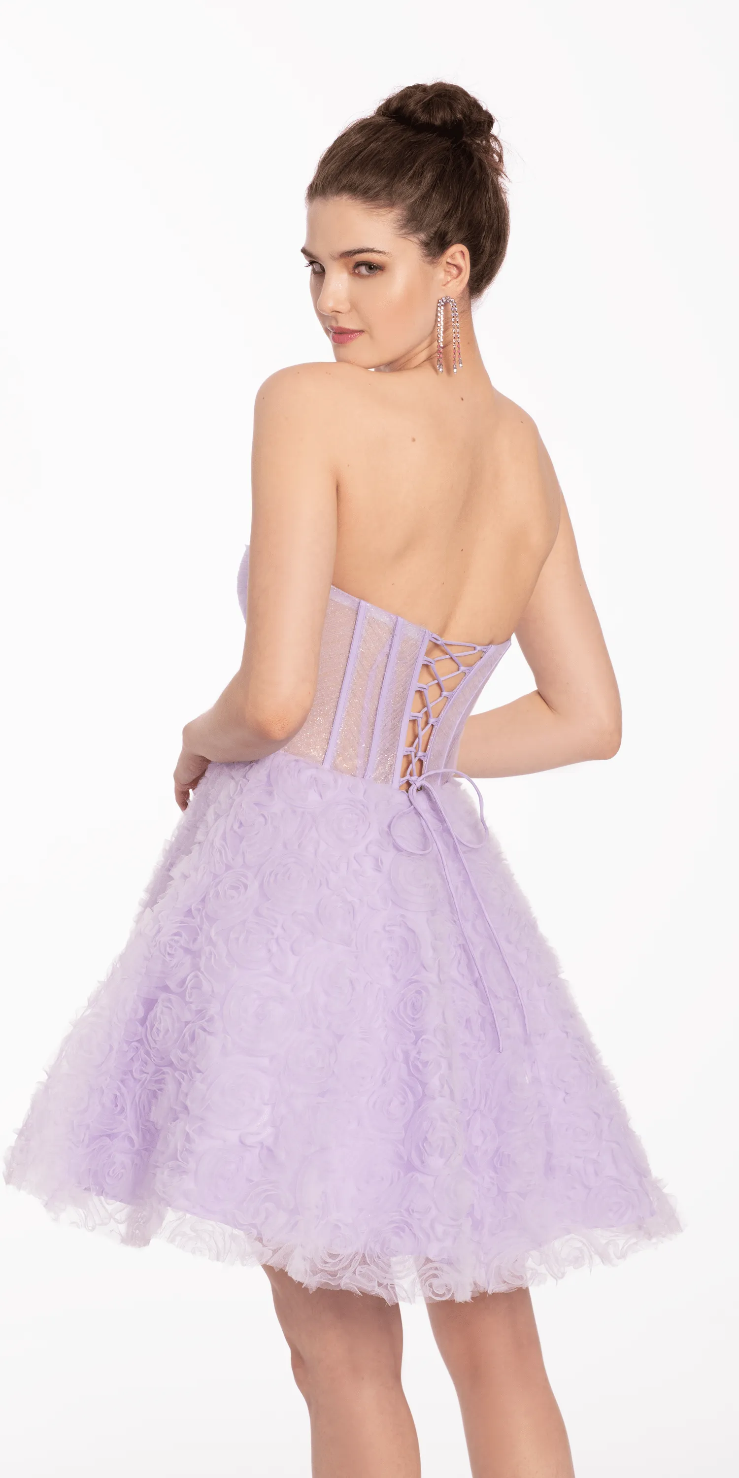 Sweetheart Corset Fit and Flare Lace Up Dress with Rosettes