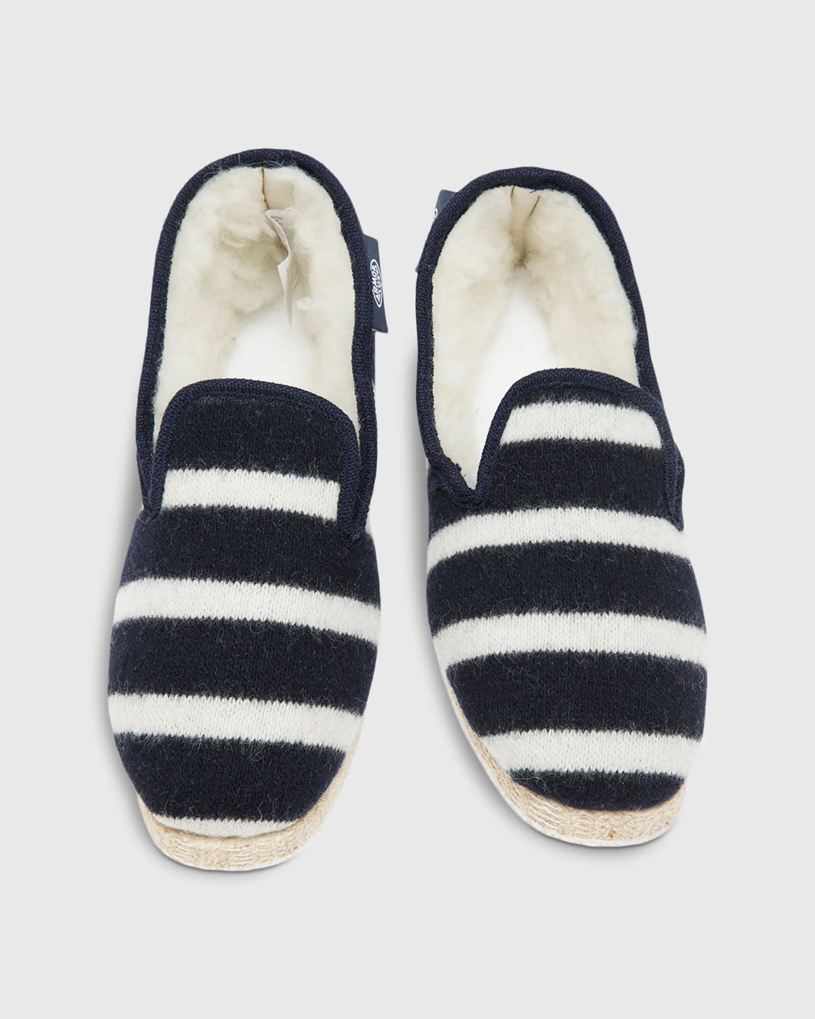 Women's Striped Wool Slippers in Navy/Natural